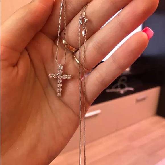 Cubic Zirconia Cross Pendant Necklace - Picture 3 of 7